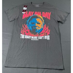 Halloween II Michael Myers Slay All Day Graphic T-Shirt Mens Small Charcoal Grey
